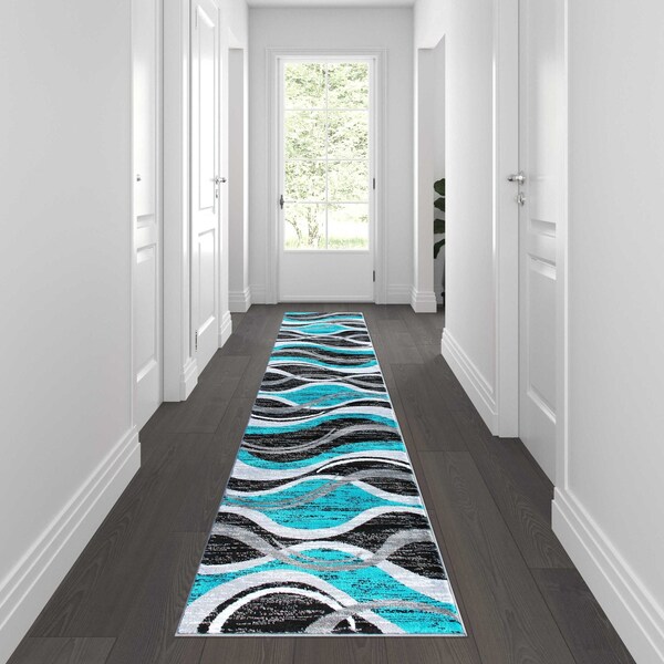 Flash Furniture Turquoise 2' x 11' Ripple Pattern Indoor Area Rug OKR-RG1109-211-TQ-GG - main